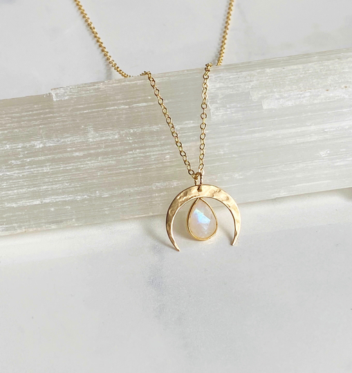 Moonstone Crescent Necklace