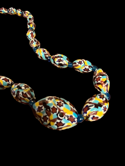 1920's Millefiori Venetian Glass, Star Cane, Graduated Bead Necklace