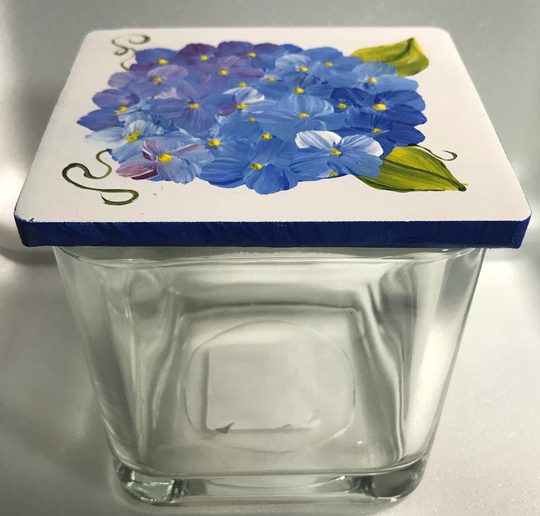 Hand Painted Blue Hydrangea Candy Container