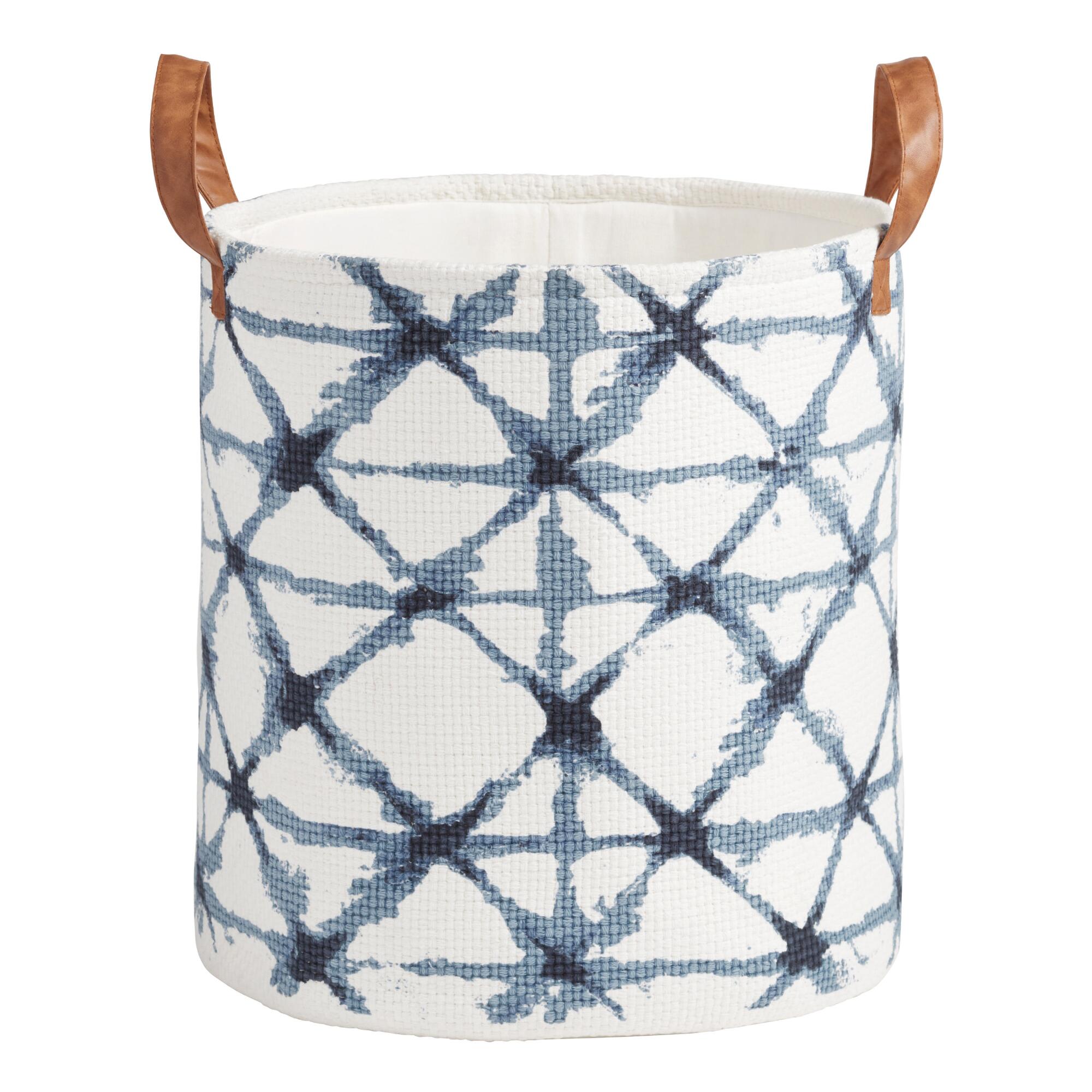 Blue and White Shibori Print Fabric Shiso Basket: Blue/White - Cotton by World Market