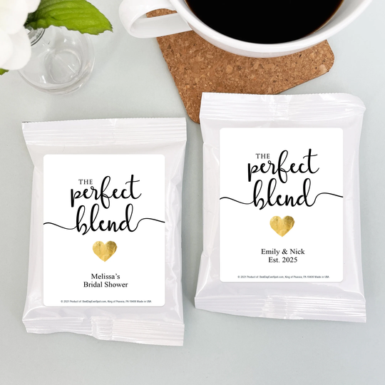 The Perfect Blend Wedding Favor Coffee, Simplistic Gold Heart Wedding, Personalized Coffee Favors, Bridal Shower Favors - Set Of 30