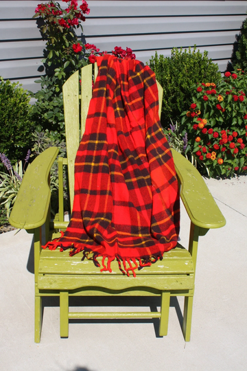 Vintage Blanket Throw Red Tartan Plaid Fringed Faribo Wool Blend Picnic Tailgate Stadium Rv Glamping Camping Cabin Lodge Decor Photo Prop