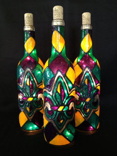 One Mardi Gras Fleur De Lis Wine Bottle Light Lamp