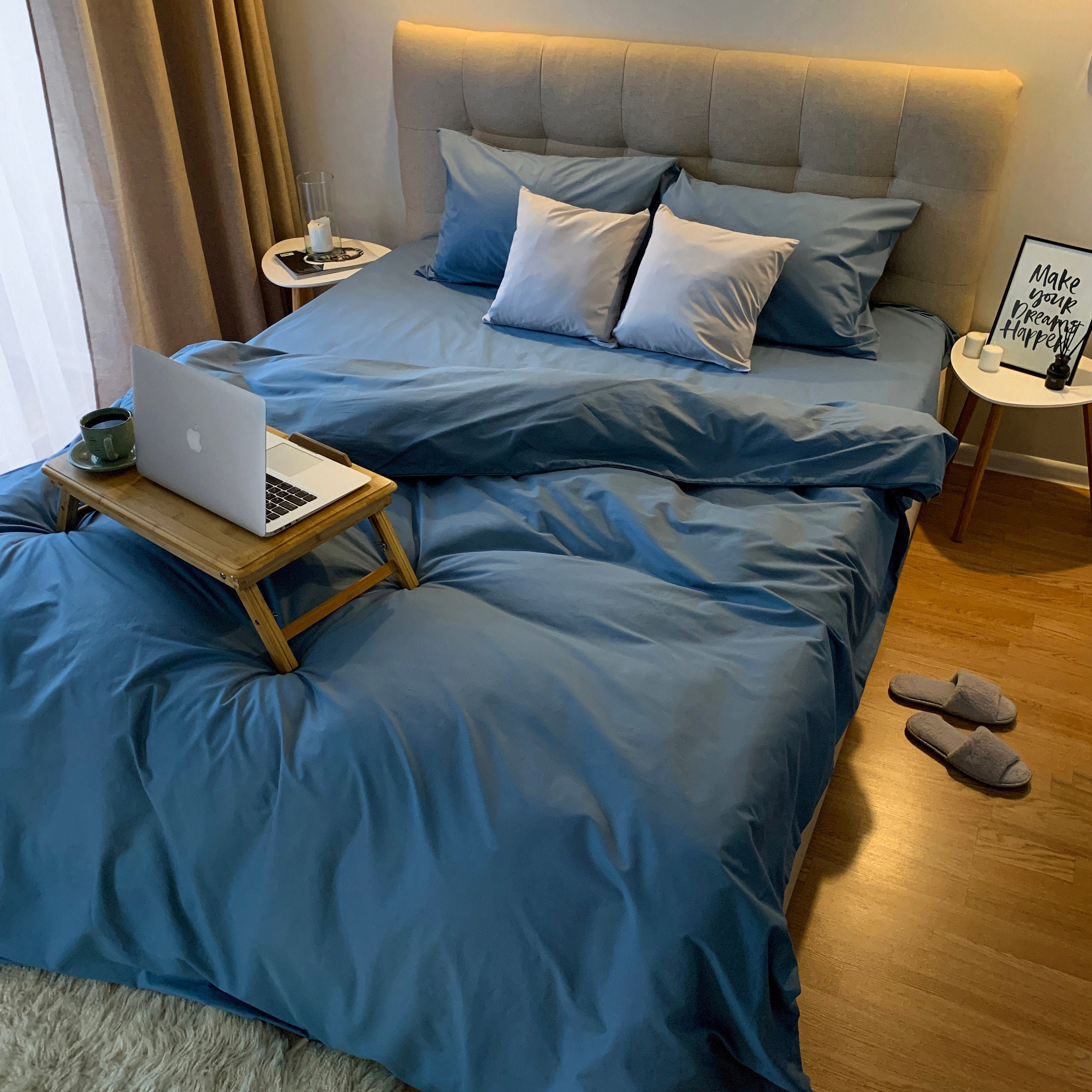 Natural Cotton Duvet Cover in Indigo. Twin, Full, Queen, King, Single, Kingsingle, Double, Custom Size