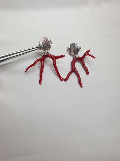 Earrings By The Sea With Natural Red Coral & Silver 925% Nickel Free | Ea 30 Cora