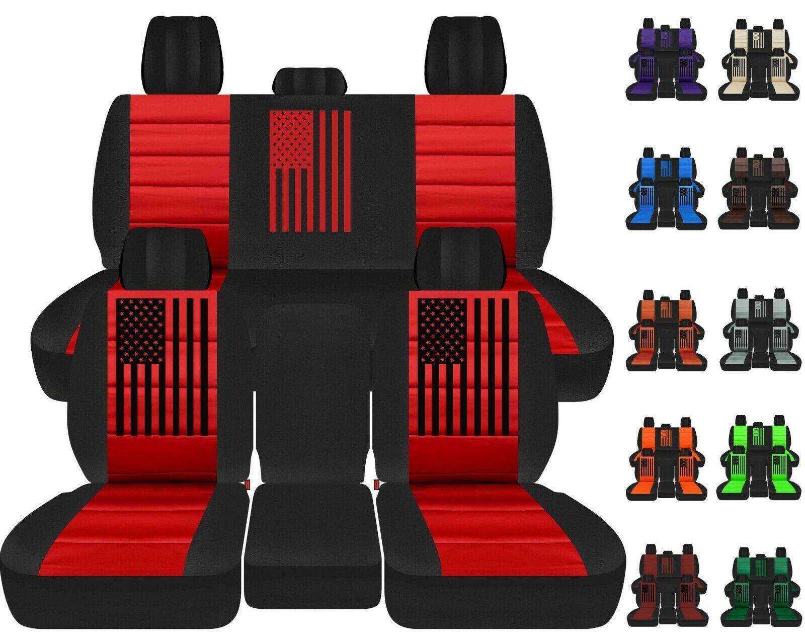 Front and Rear car seat covers Fits Dodge Ram trucks 2011-2018 American Flag