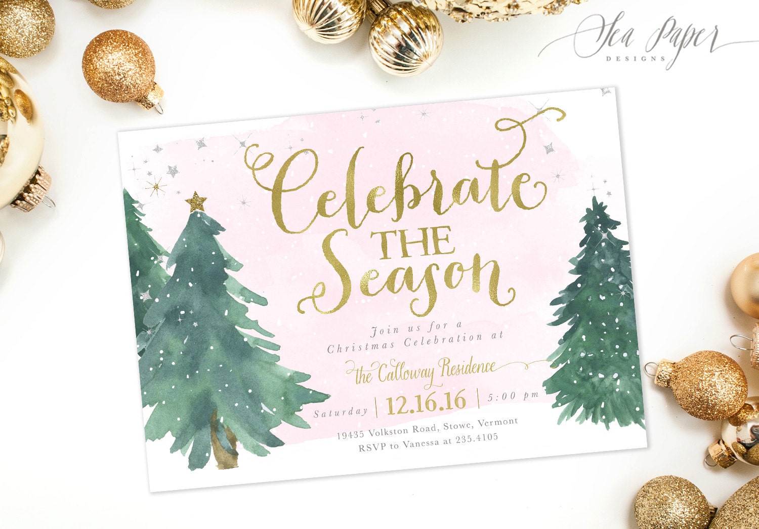 Holiday Party Invitation, Christmas Celebrate The Season, Family Invite, Invite - 1
