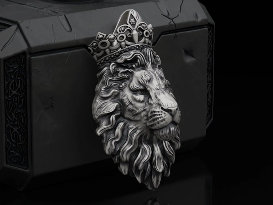 sterling Silver Lion With Crown Necklace, Animal Necklace Gift For Him, Jewelry 925 Necklace Birthday Unisex King Pendant