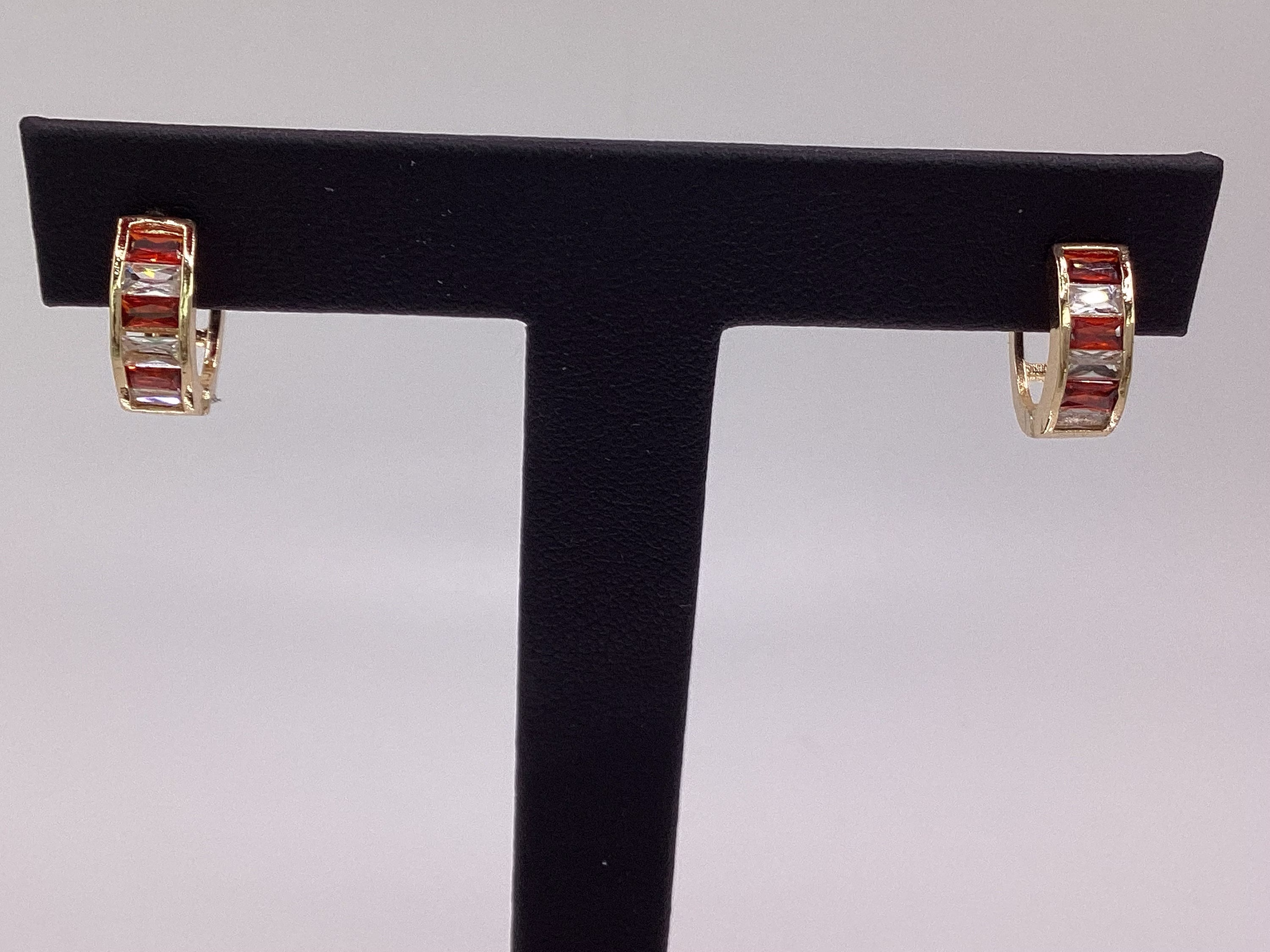 Ruby Huggie Earrings 14K Yellow Gold Hoop