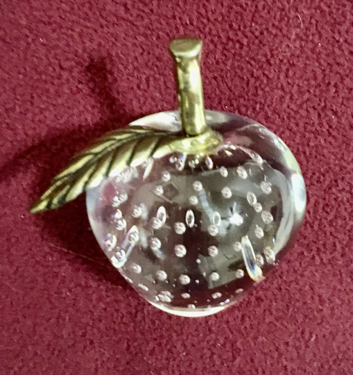 Vintage Controlled Bubble Apple Paperweight With Brass Stem & Leaf