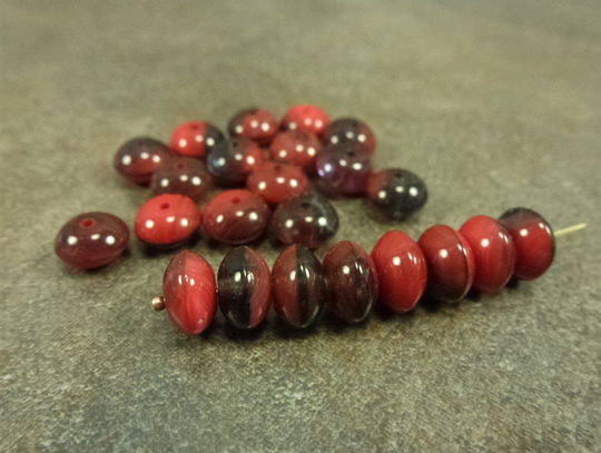 Red/Dark Blend Czech Pressed Glass Puffed Rondelle Beads 5x8mm 25Pc Saucer Smooth Disc Donut