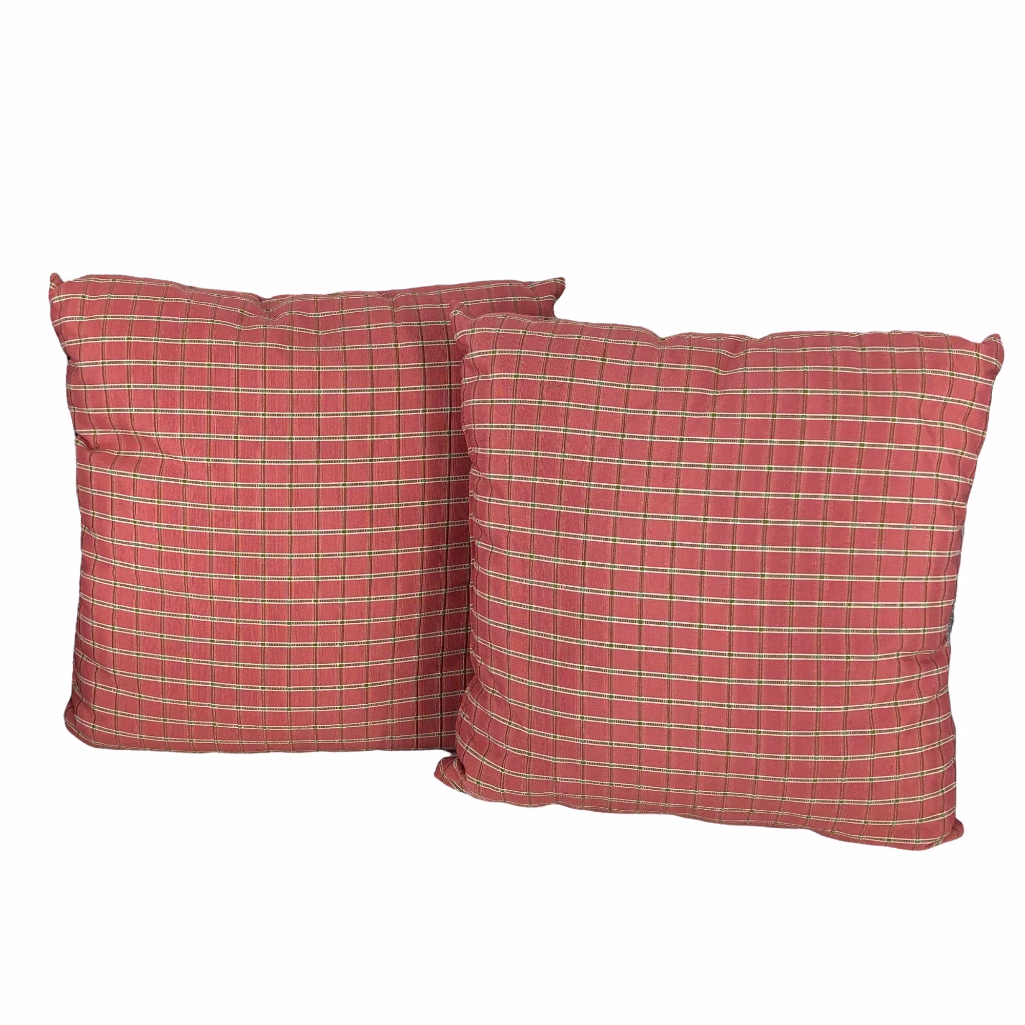 Pair Of Preppy Pink Plaid Silk Blend 18" X Square Throw Pillows