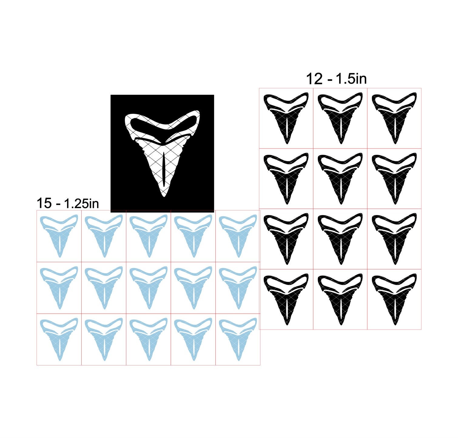 Mini Shark Tooth Decal Sheets For Decorating Everything Bicycle Stickers, Beach Cruiser Decals, Tumblers, Mugs & Cups(#ss014