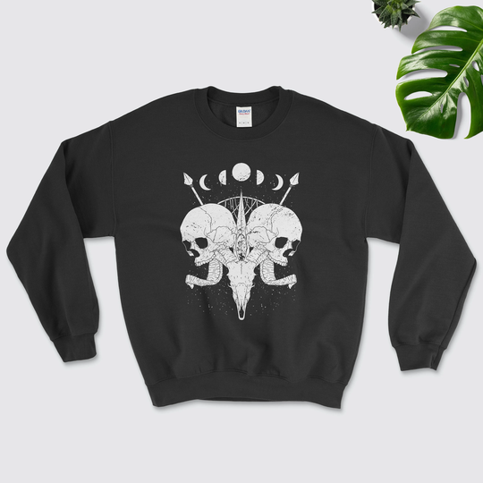Ram Skull Moon Phases Astrologyy Sweatshirt | Astrology Jumper Healing