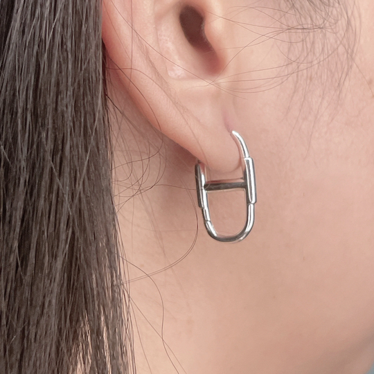 sterling Silver Rectangle Hoops | Long Minimalist Jewelry Buckle Silver Gift Ear Elfb
