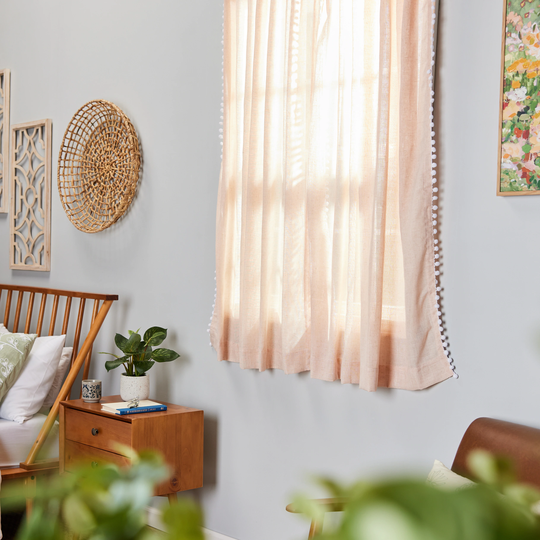 allen + roth 63-in Blush Polyester Blend Light Filtering Back Tab Single Curtain Panel in Pink | X854.08163ZBG