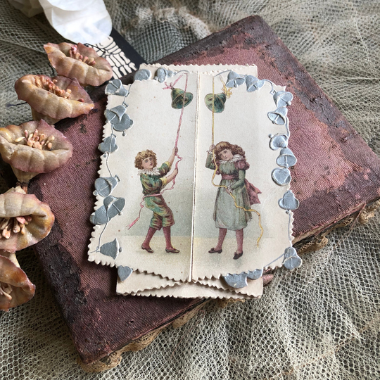 Ringing The New Year in Antique Victorian Card With Embossed Bells