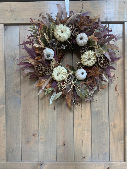 Fall Wreath, Harvest Autumn Pumpkin Season, Maple Leaves, Fall Rustic Farmhouse