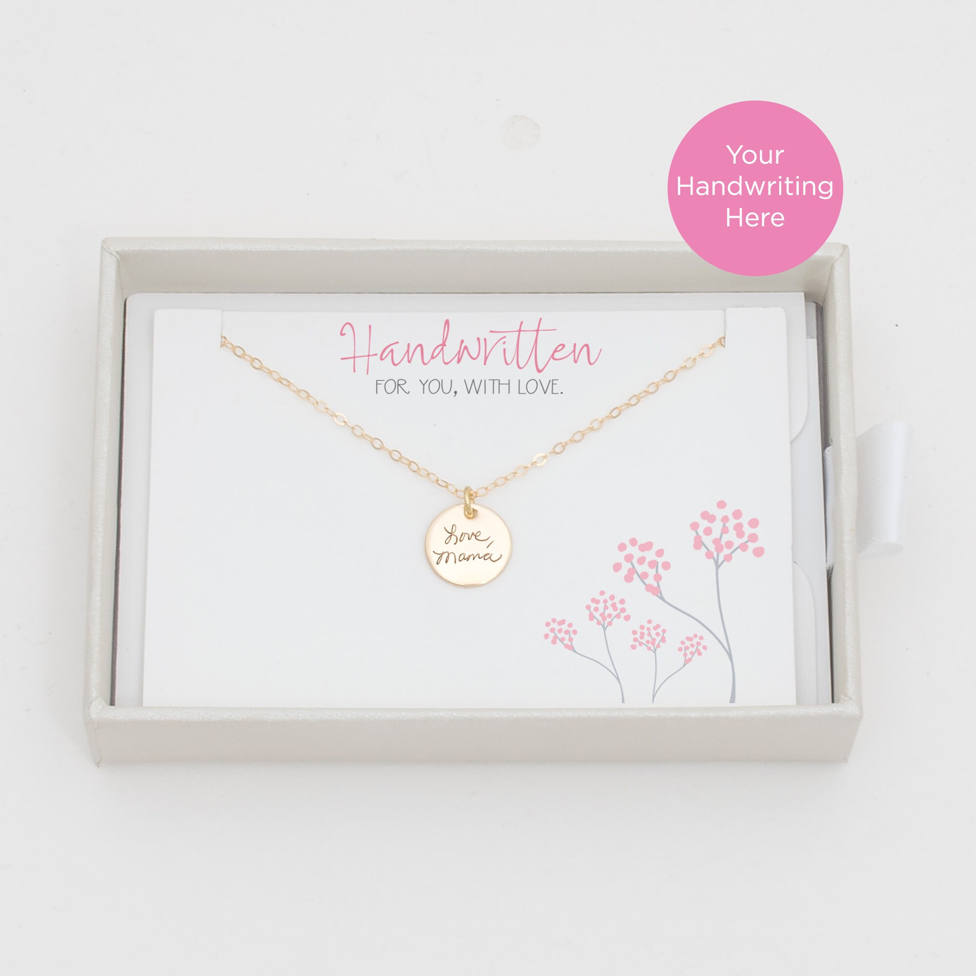 Signature Necklace, Custom Handwriting Circle Charm Memorial Keepsake Jewelry, Mother's Day Gift