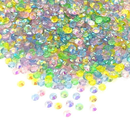 Easter Hippity Hoppity Blend Rhinestone Mix 3/4/5/6mm Flatback Transparent Resin Rhinestones Mixed Size, Pink | Blue Yellow Green