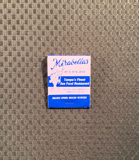 Vintage Matchbook, Mirabellas, Seafood, Restaurant, Tampa, Florida, with 20 Match Sticks, Free Ship in Usa