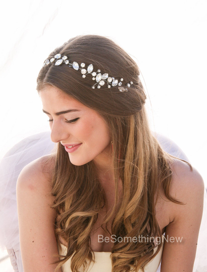 Bridal Hair Vine Rhinestone Wedding Headpiece, Wired Accessory, Silver Tiara Hair Jewelery