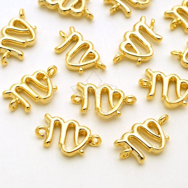 Pd-2875-Gd/2 Pcs - Zodiac Sign Connectors, Constellation, Virgo, August, September Birthday, Gold Plated Brass 11.7mm X 6.8mm