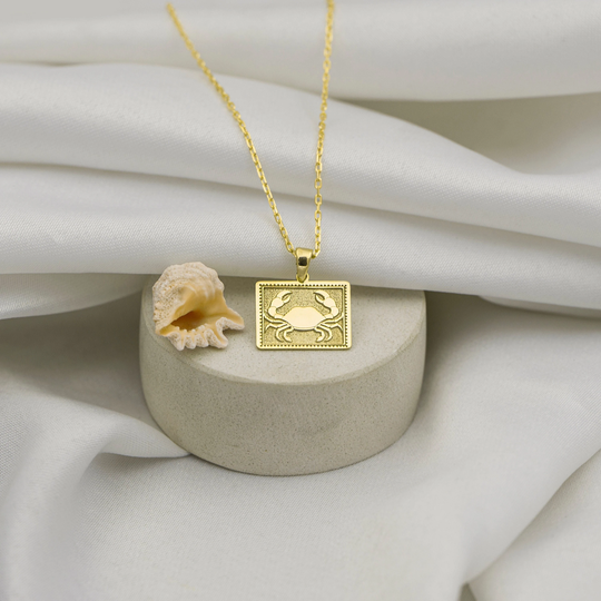 14K Real Yellow Gold Cancer Zodiac Necklace - Dainty Personalized Jewelry Tiny Pendant Charm