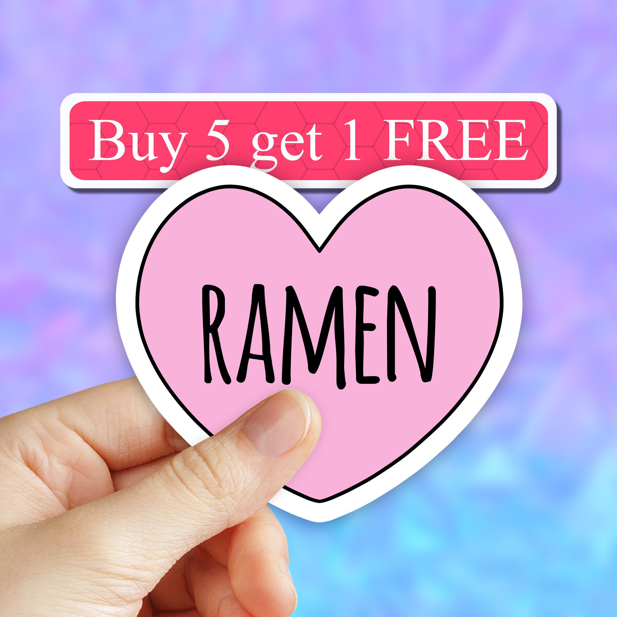Heart Love Ramen Sticker, I Love Ramen Sticker, Bowl Noodles Food Stickers, Laptop Computer Water Bottle