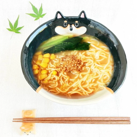 Black Shiba Inu Ramen Noodles Bowl 500Ml Dog Lovers Item Japanese Handmade Pottery Work