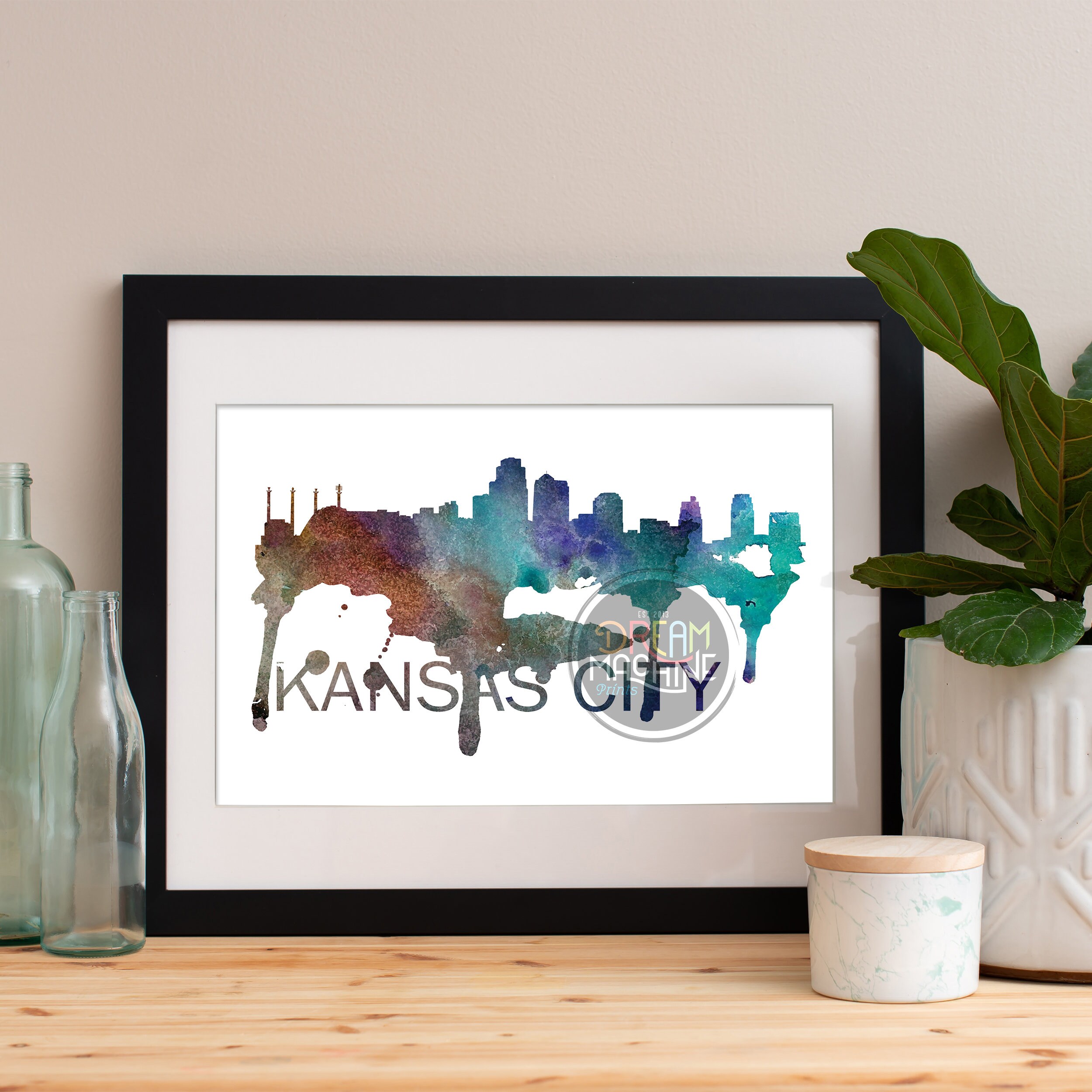 Kansas City Watercolor Skyline, Art, Poster, Print