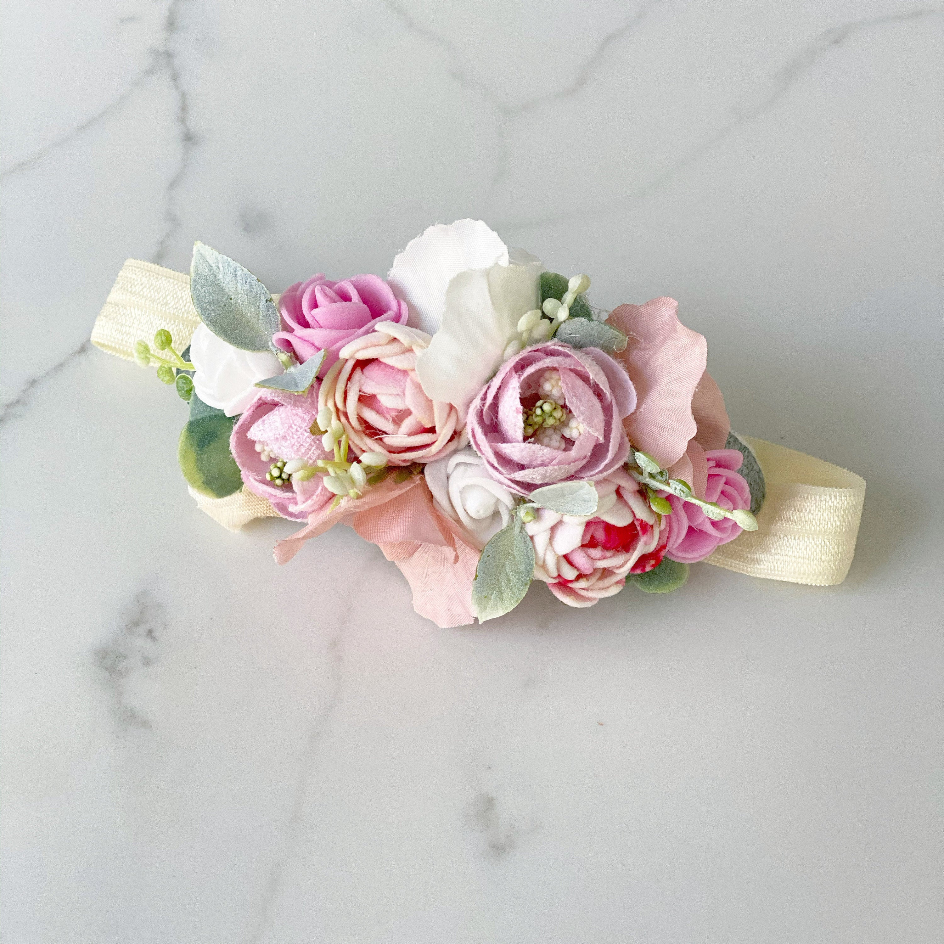 Elastic Baby Flower Crown, 1st Birthday First Crown Girl, Pink Infant Boho