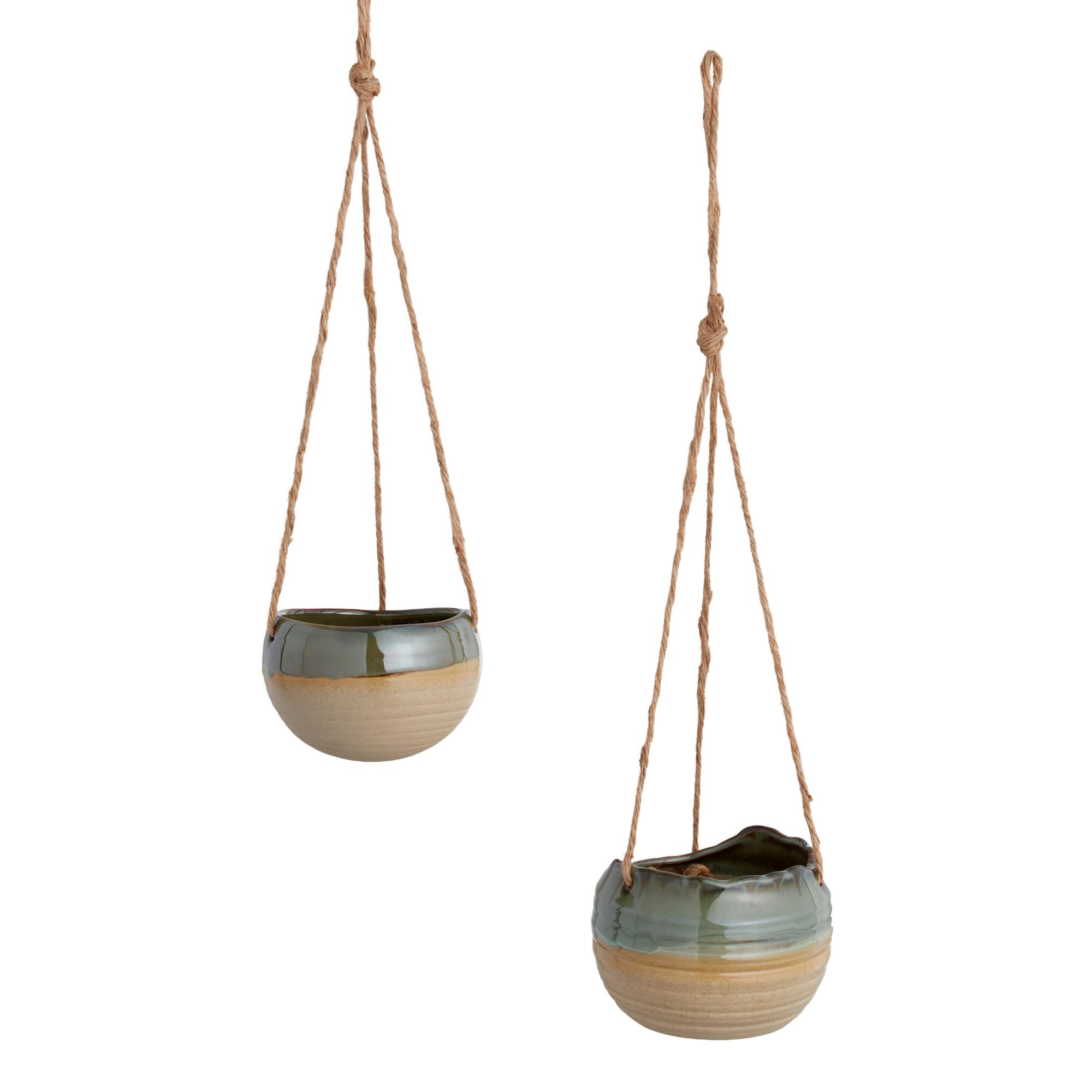 Green Reactive Glaze Hanging Planter: Green/Natural - Ceramic by World Market