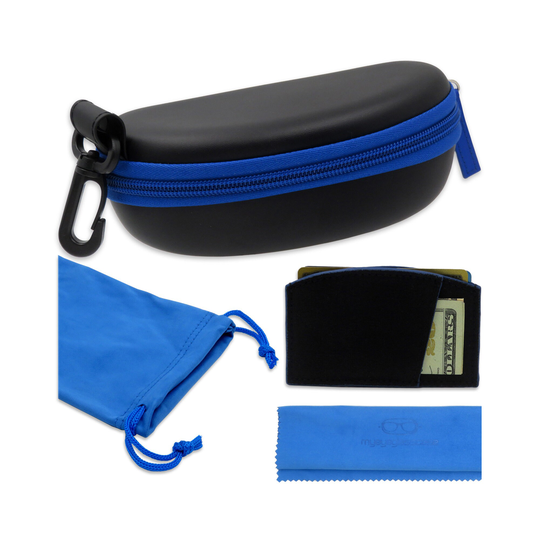 Sport Sunglasses Case With Inner Slim Wallet, Semi Hard Glasses Zipper & Carabiner Hook Pouch | B15Hcw Blue