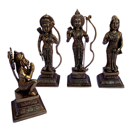 Brass Ram Darbar Vintage Statue, Rama, Sita, Laxman, Hanuman Idol 10" Inch Religious Statue Sculpture For Home Decor, Temple Decor & Gift