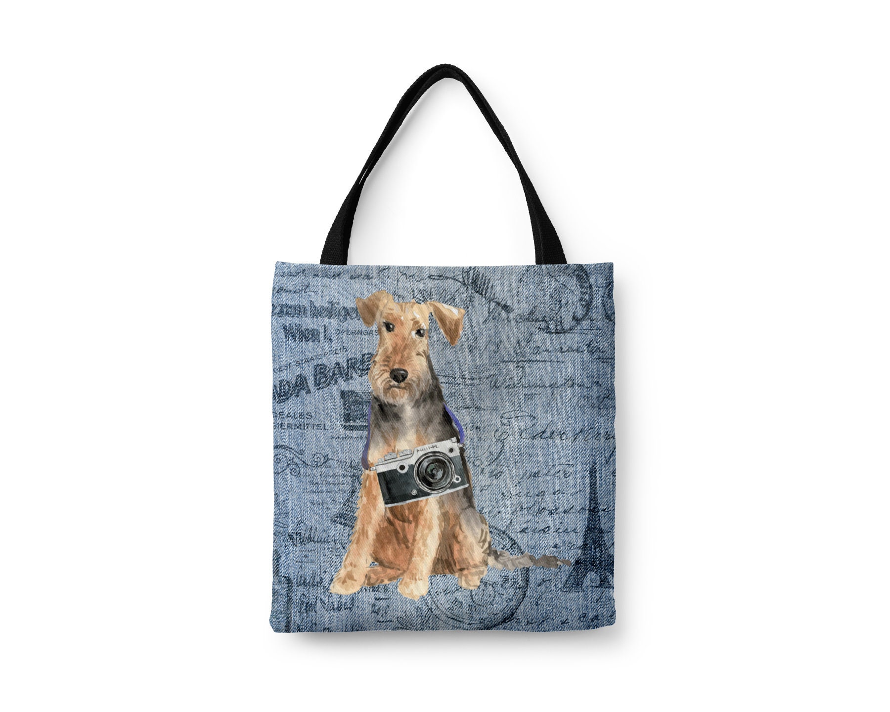 Welsh Terrier Tote Bag Illustrated Dogs & 6 Denim Inspired Styles. All Purpose Ideal For Shopping, Work, Study, Your Laptop Too. Welshie
