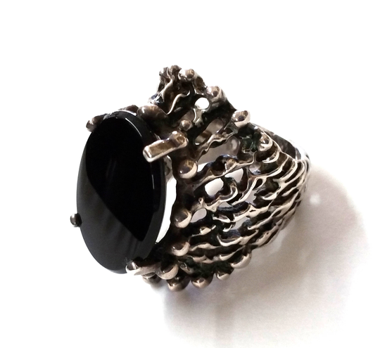 Large Brutalist Panetta Sterling Black Onyx Ring