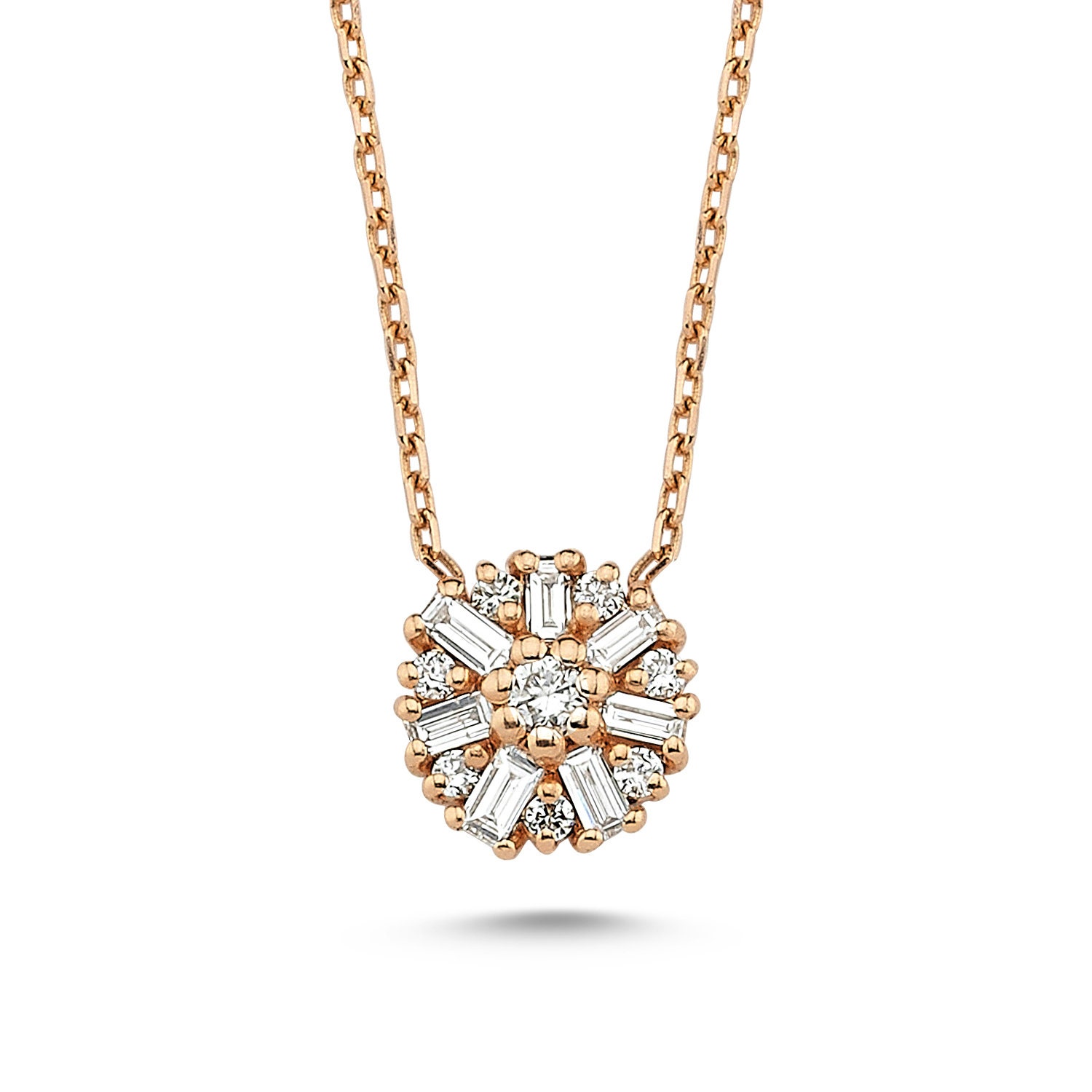 Cluster Diamond Necklace, Mixed Shaped Single Strand Everyday Geometric Shape Pendant Necklace