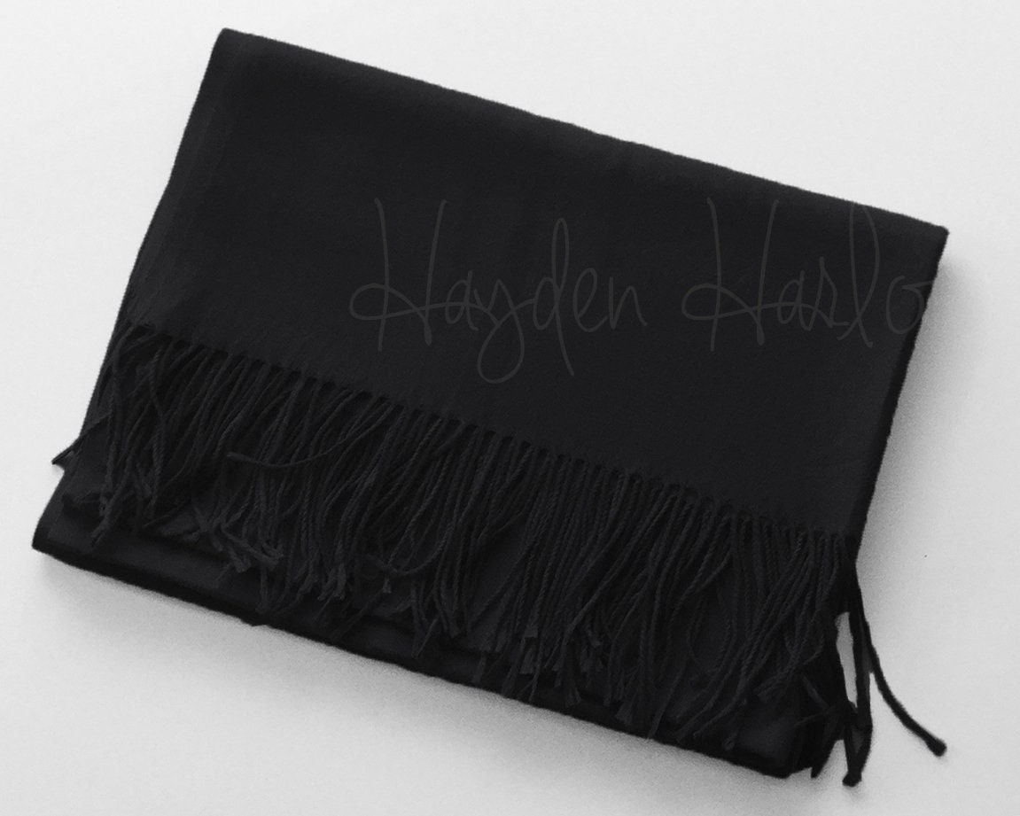 Warm Winter Wool Blend Pashmina Shawl Black Bridesmaid Gift, Wedding Favor, Bridal Party Gift - Monogrammable Sorority