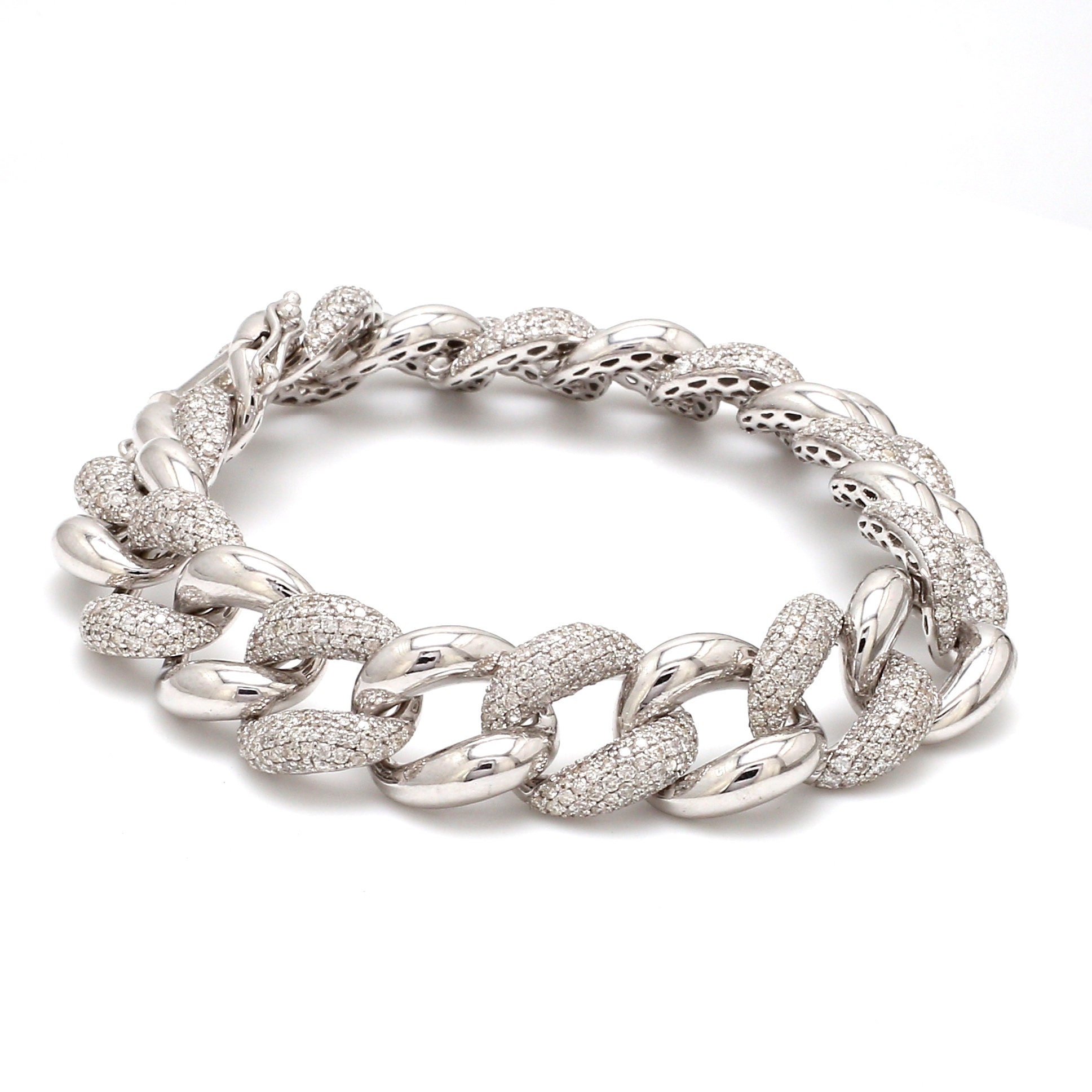 Natural 5.9 Ct Pave Diamond Link Chain Bracelet 14K White Gold | Si Clarity Hi Color Jewelry For Women