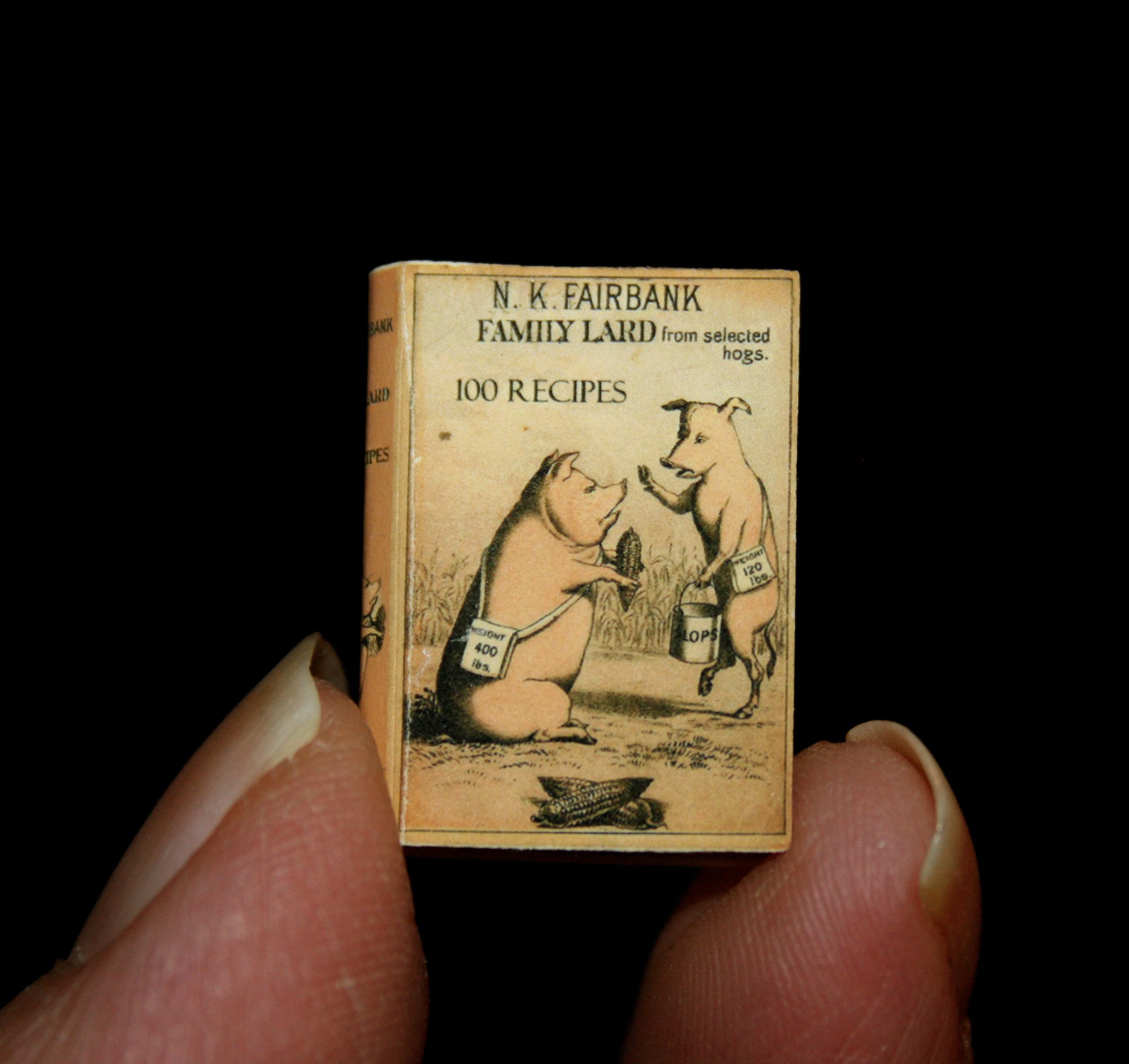 Dollhouse Miniatures Cook Book, Family Lard From Selected Hogs - Artisan Handmade Miniature in 12Th Scale. From Cosediunaltromondo Italy"