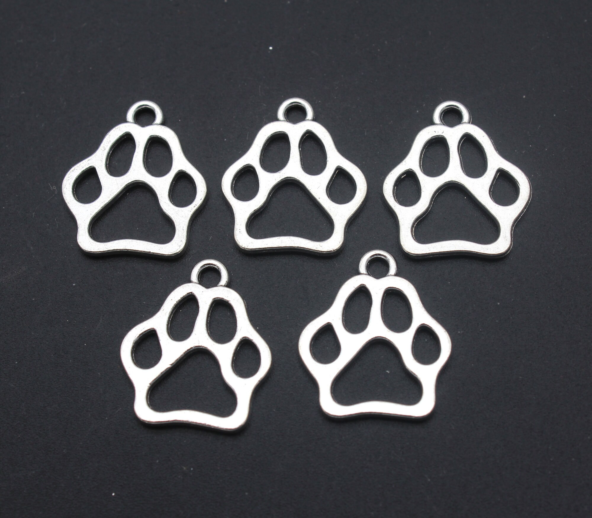 15 PcsDog Paw Print Charm Pendant, Siver Paw Charm-17x20mm-Yf421