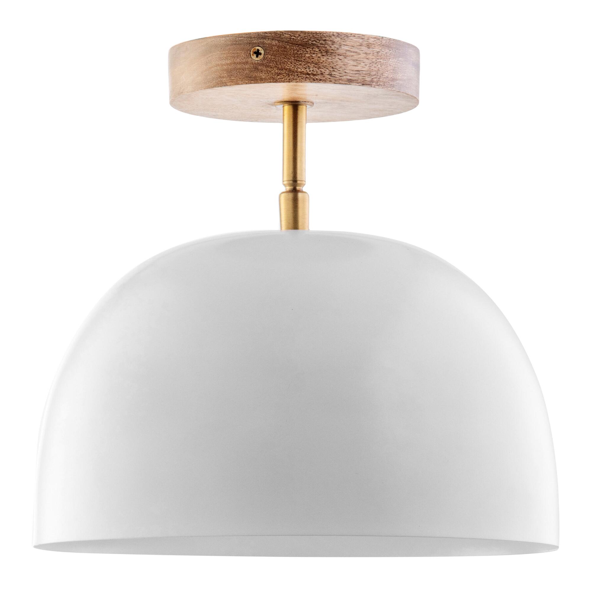 White Metal Dome Adjustable Semi Flush Mount Ceiling Light: White/Wood by World Market