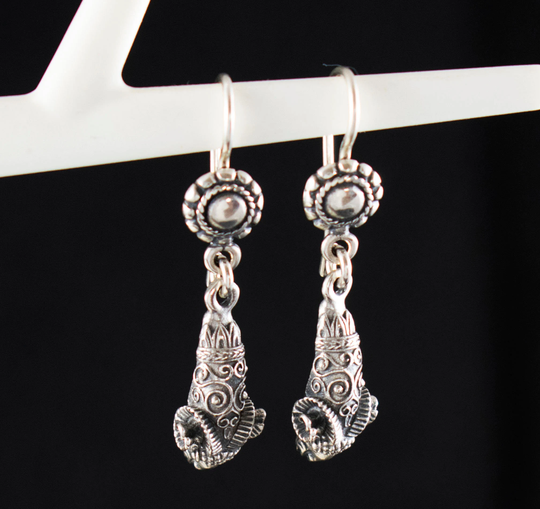 Ram's Head Handcrafted Silver Earrings-Symbol Of Strength, Leadership & Protectiveness-Ancient Greek Motif