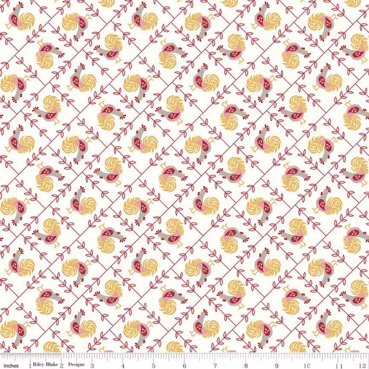 Cook Book Rooster Coral By Lori Holt For Riley Blake Designs - End Of Bolt