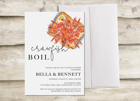 Crawfish Boil Bridal Shower Invitation, Shrimp Seafood Couples Wedding Invite, Baby Shower, Engagement Party Dinner, Birthday