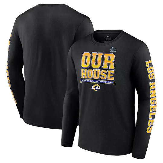 Men's Fanatics Branded Black Los Angeles Rams Super Bowl LVI Champions Hometown Audible Long Sleeve T-Shirt, Size: 4XL