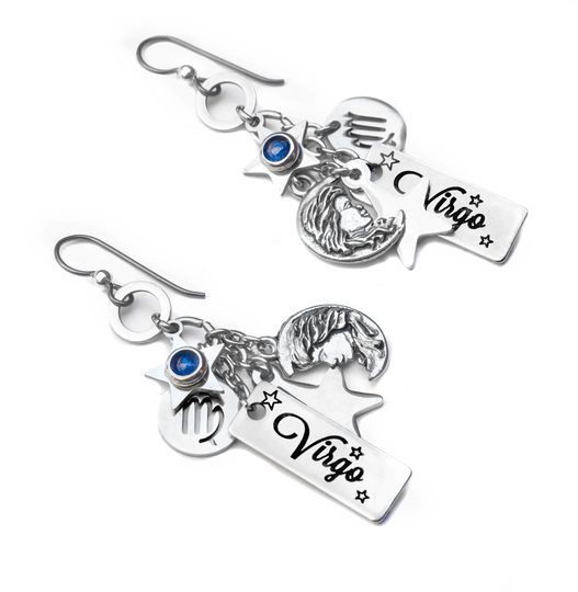 Virgo Earrings, Horoscope Star Sign Jewelry, Authentic Sapphire Or Peridot Gemstones