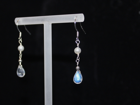 Rainbow Moonstone Pearl Silver Earrings| Dainty Teardrop Earring| Sterling Gemstone June Birthstone Gift For Her