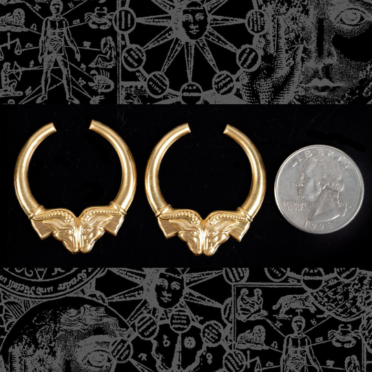 Raw Brass Double Horse Ram Hoop Pendants B-P62